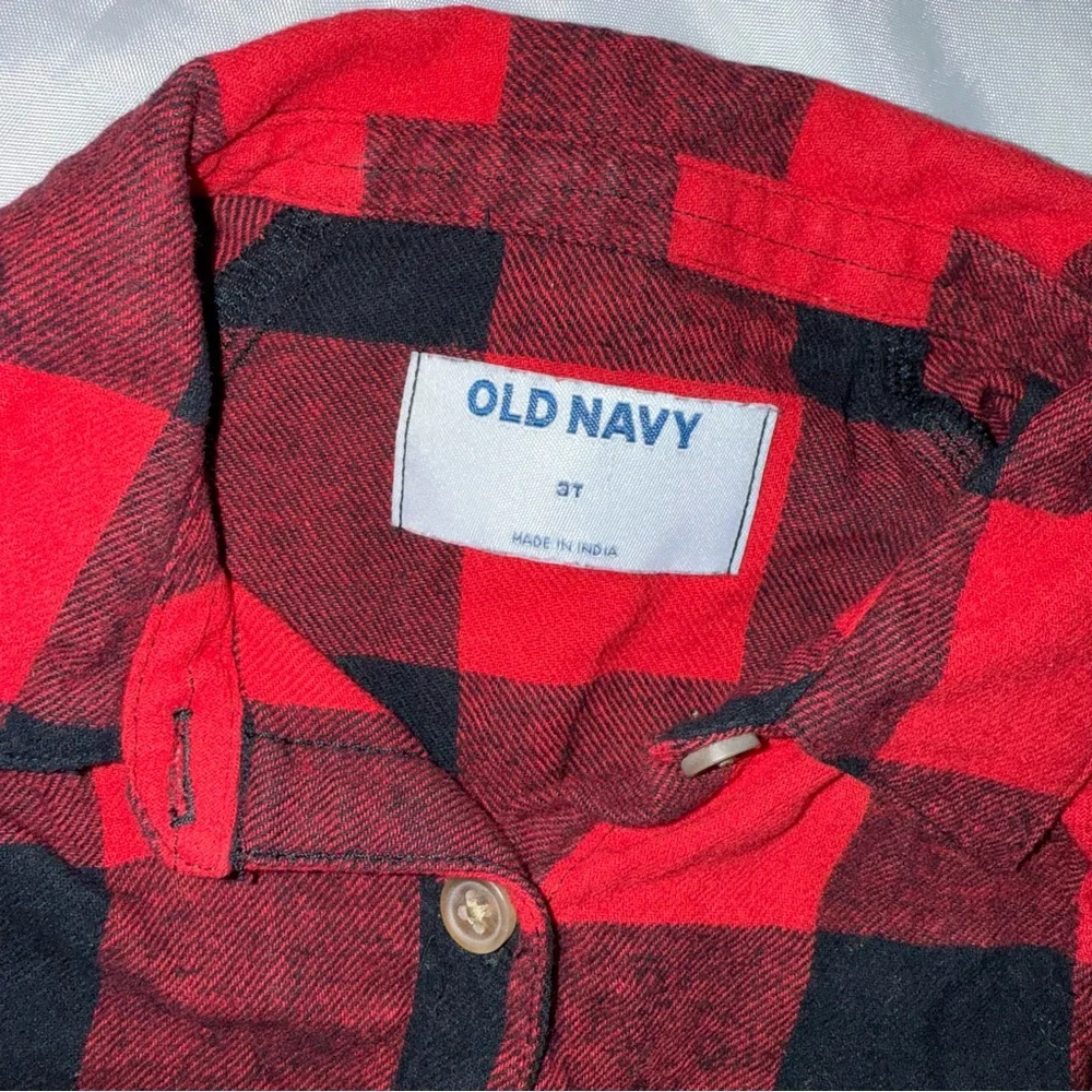 Old Navy Toddler Girl Red/Black Plaid Button-Up Long Sleeve Dress Christmas‎ 3T